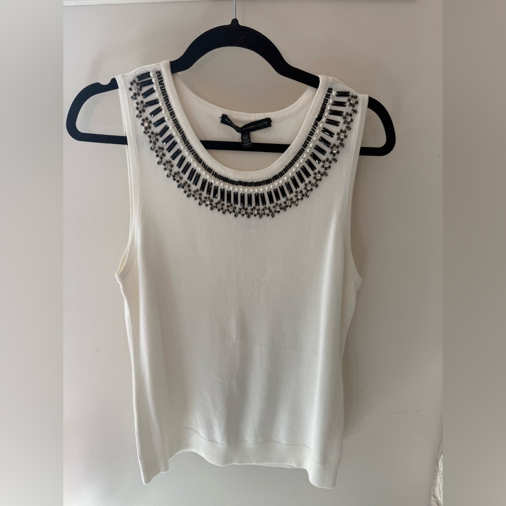 White House Black Market White Top with Black Embellishments